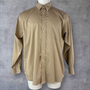 Chaps Mens Shirt XL Regular Fit Twill Wrinkle Free Tan Button (20)